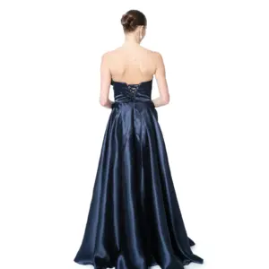 Long evening dress strapless bow high slit