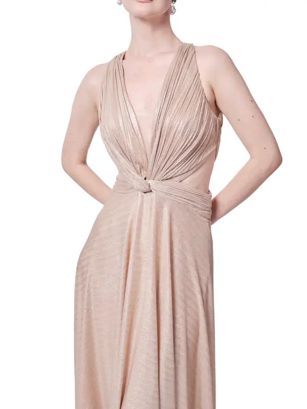 Long evening dress deep V-neck train cutout