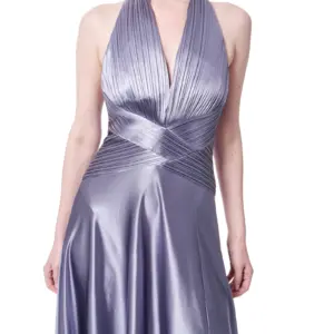 Long evening gown metallic halter neck