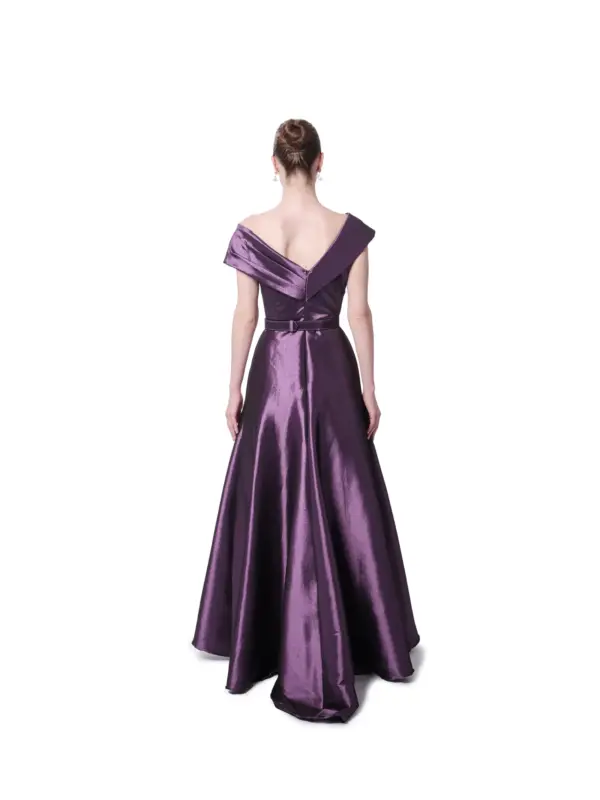 Long evening gown off shoulder wrap bodice
