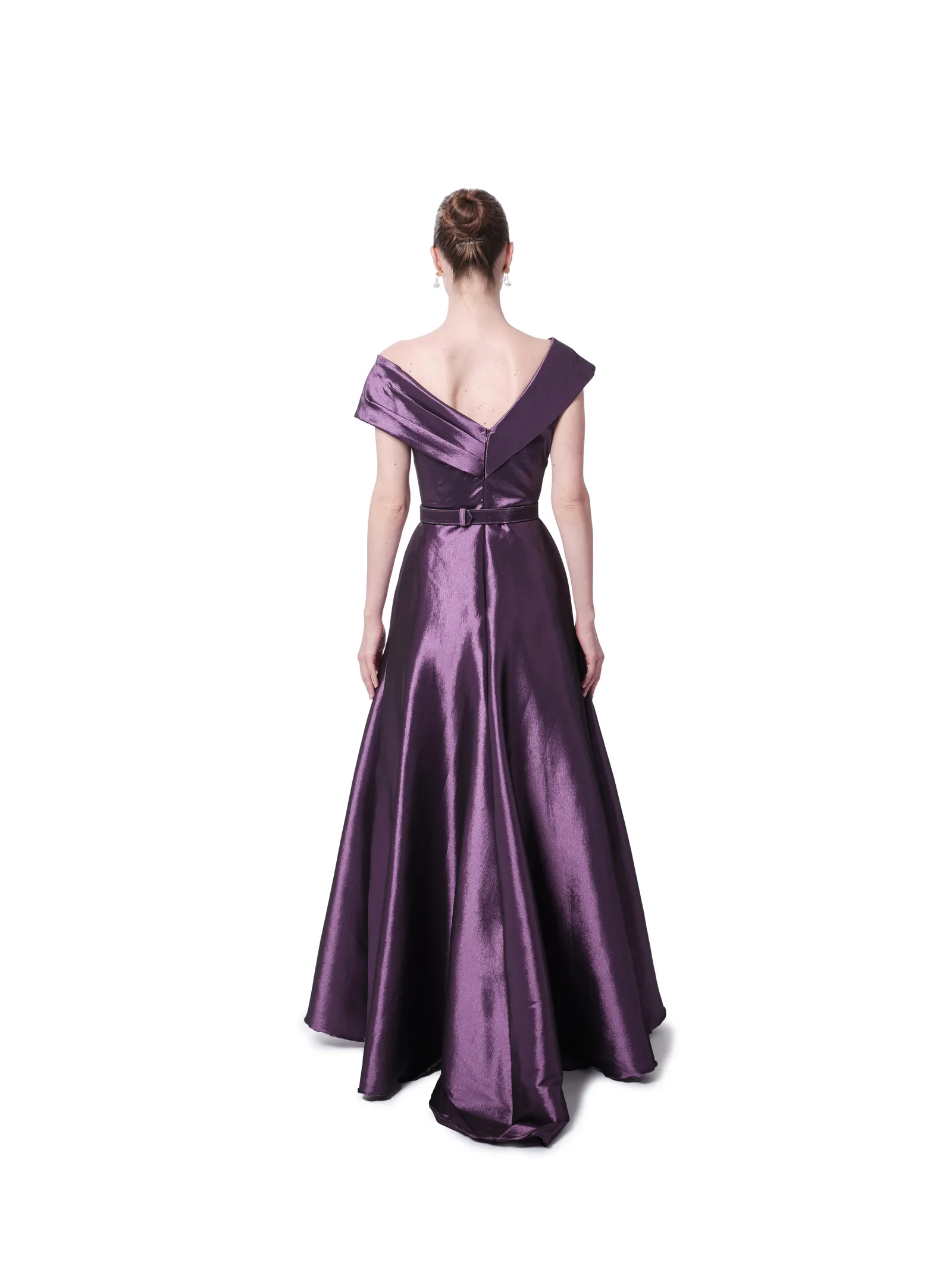 Long evening gown off shoulder wrap bodice