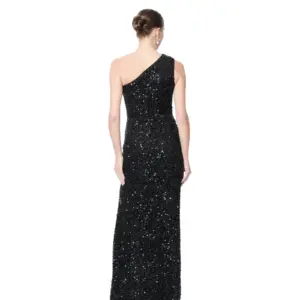 Long evening gown one shoulder sequin slit