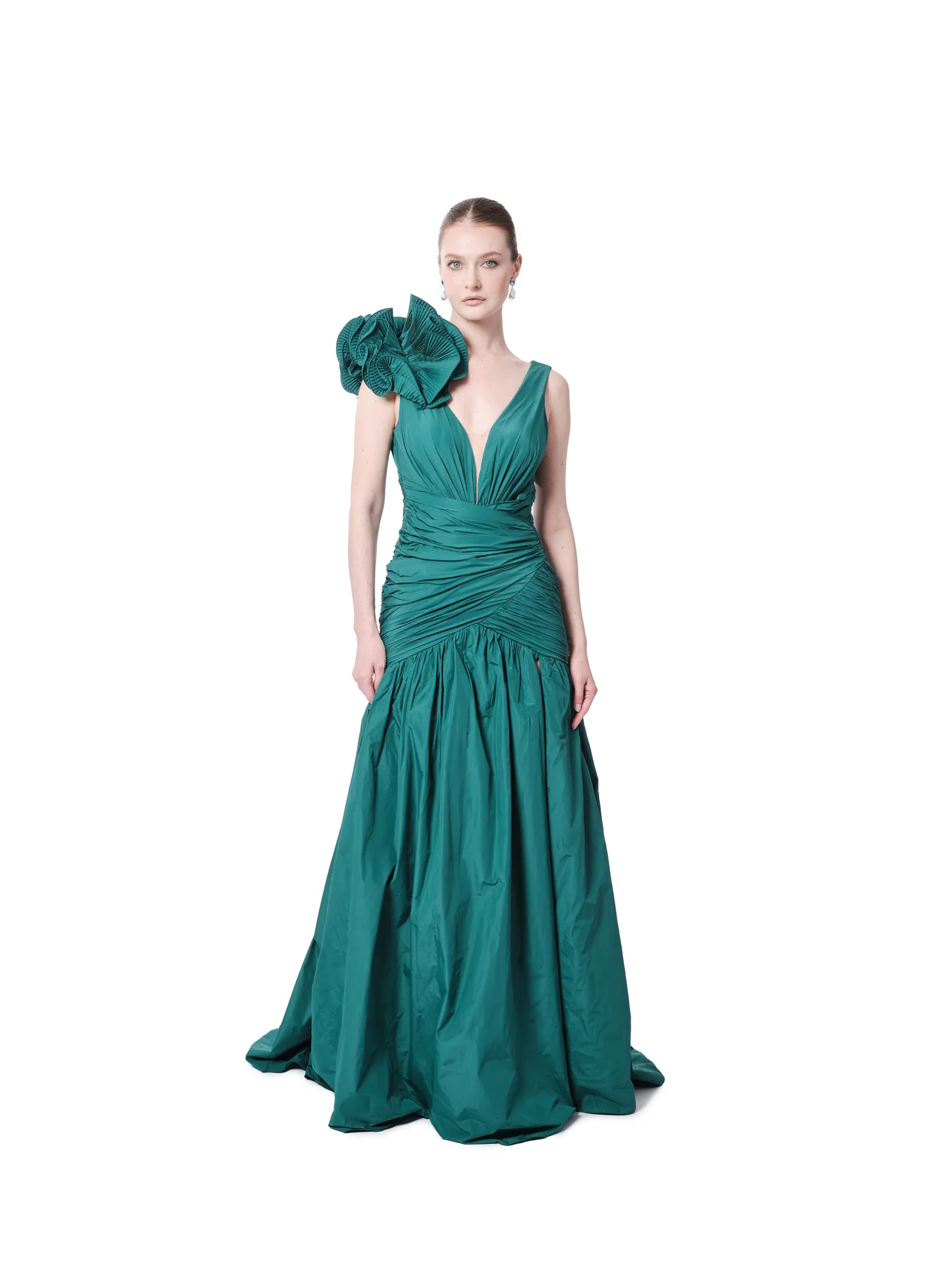 Long evening gown sleeveless floral detail