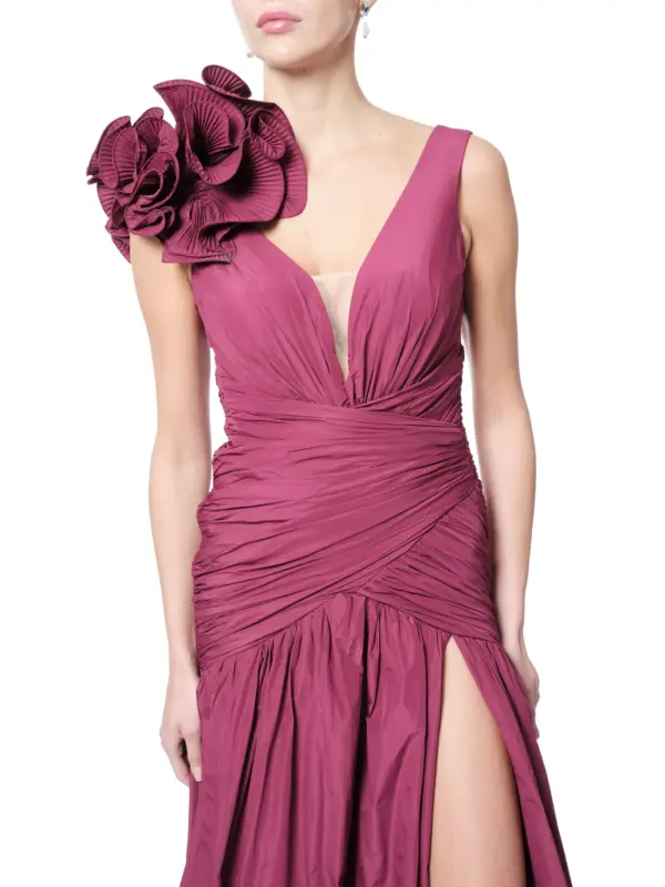 Long formal dress sleeveless floral shoulder