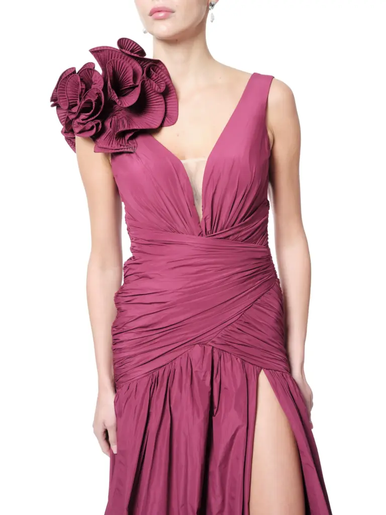 Long formal dress sleeveless floral shoulder