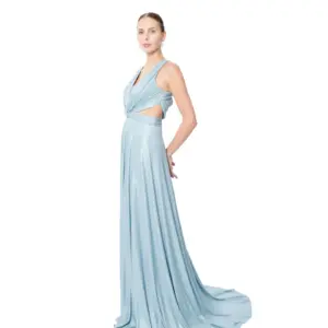 Long formal gown V-neck cutout train back