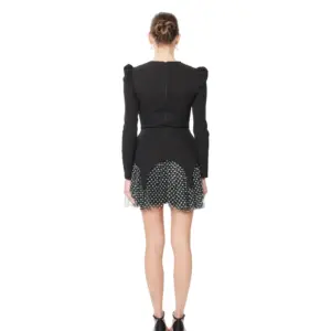 Long sleeve cocktail dress polka dot puff shoulder