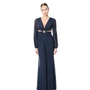 Long sleeve evening dress sheer with beading