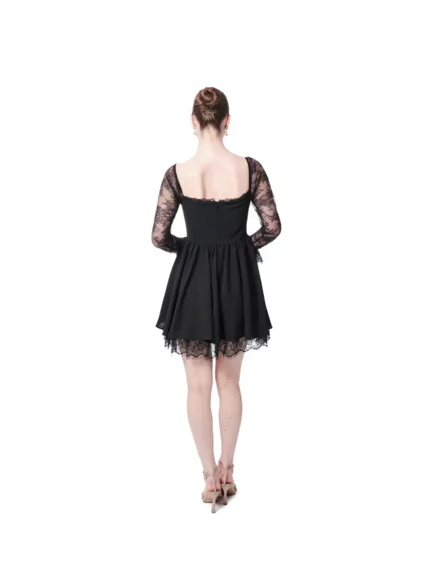 Long sleeve formal dress lace pleated cocktail