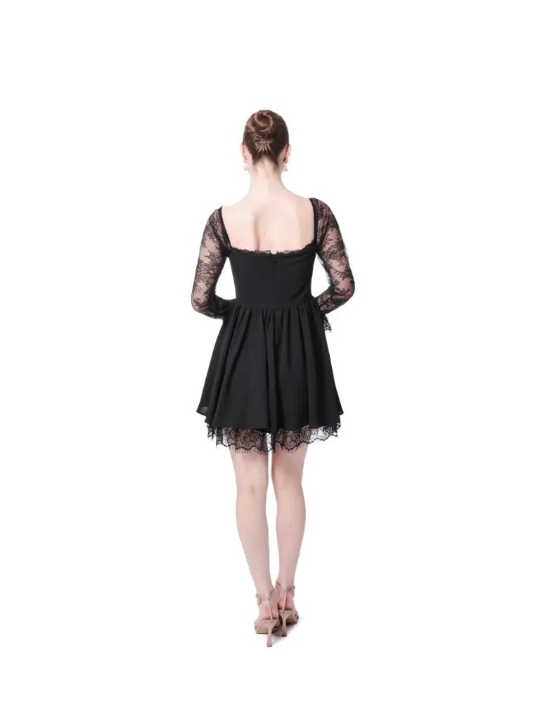 Long sleeve formal dress lace pleated cocktail