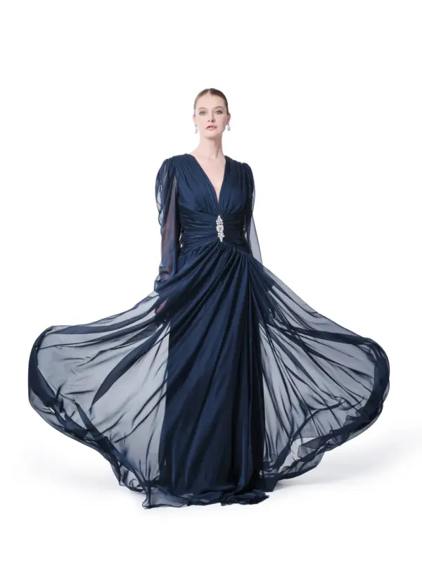 Long sleeve gown sheer crystal waist back