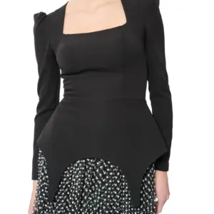 Long sleeve party dress polka dot puff shoulder
