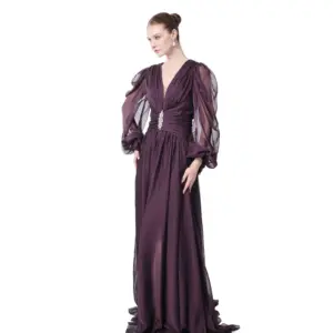 Long sleeve sheer dress crystal waist slit