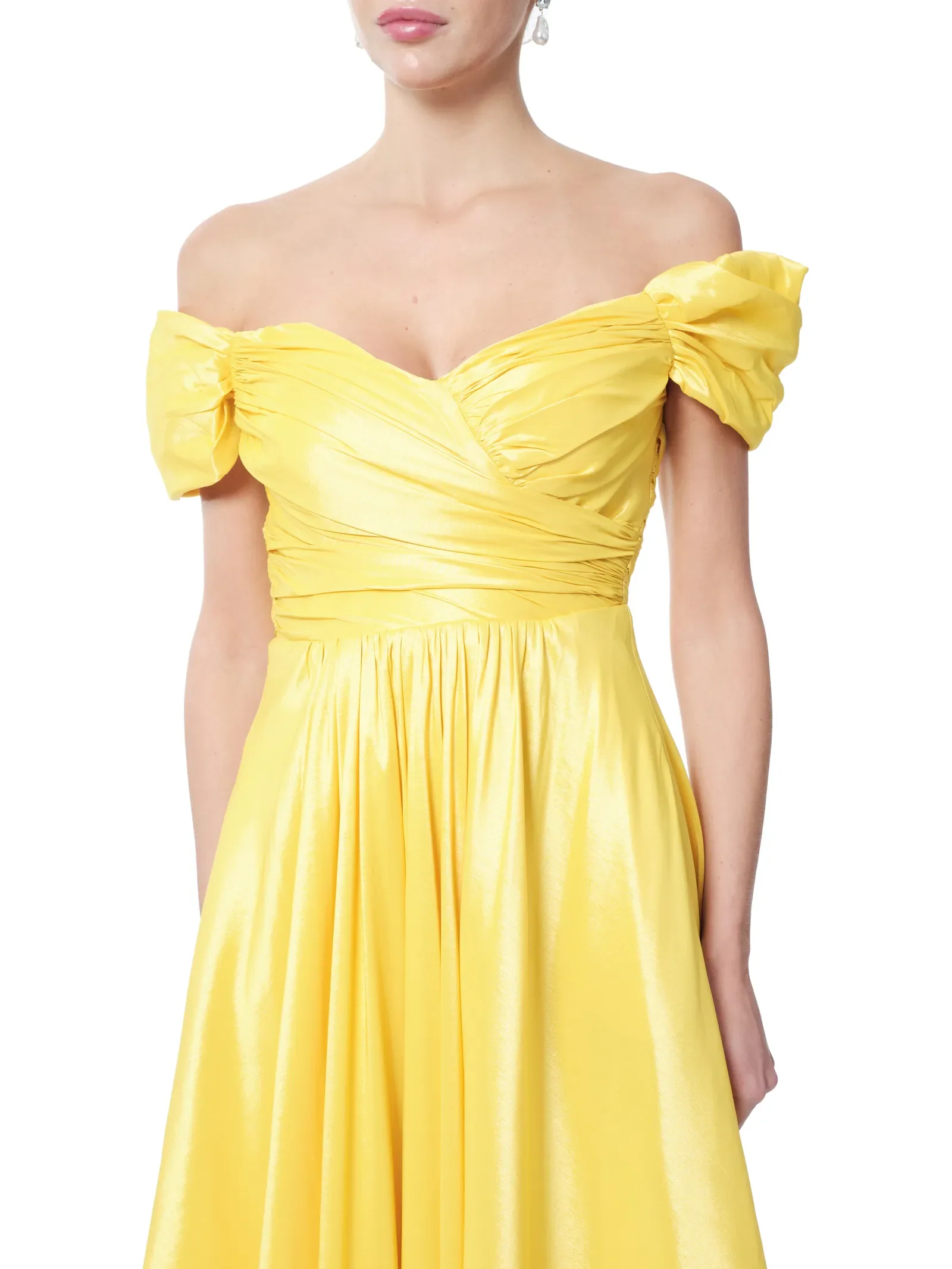 Metallic formal dress off shoulder A-line