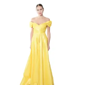 Off shoulder gown metallic pleated formal