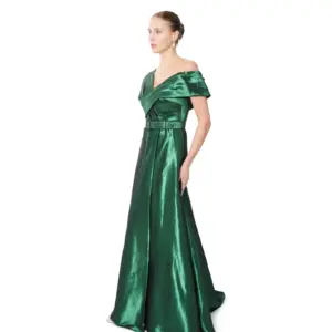 Off shoulder gown wrap bodice with belt