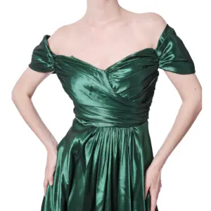 Off shoulder metallic gown A-line pleated