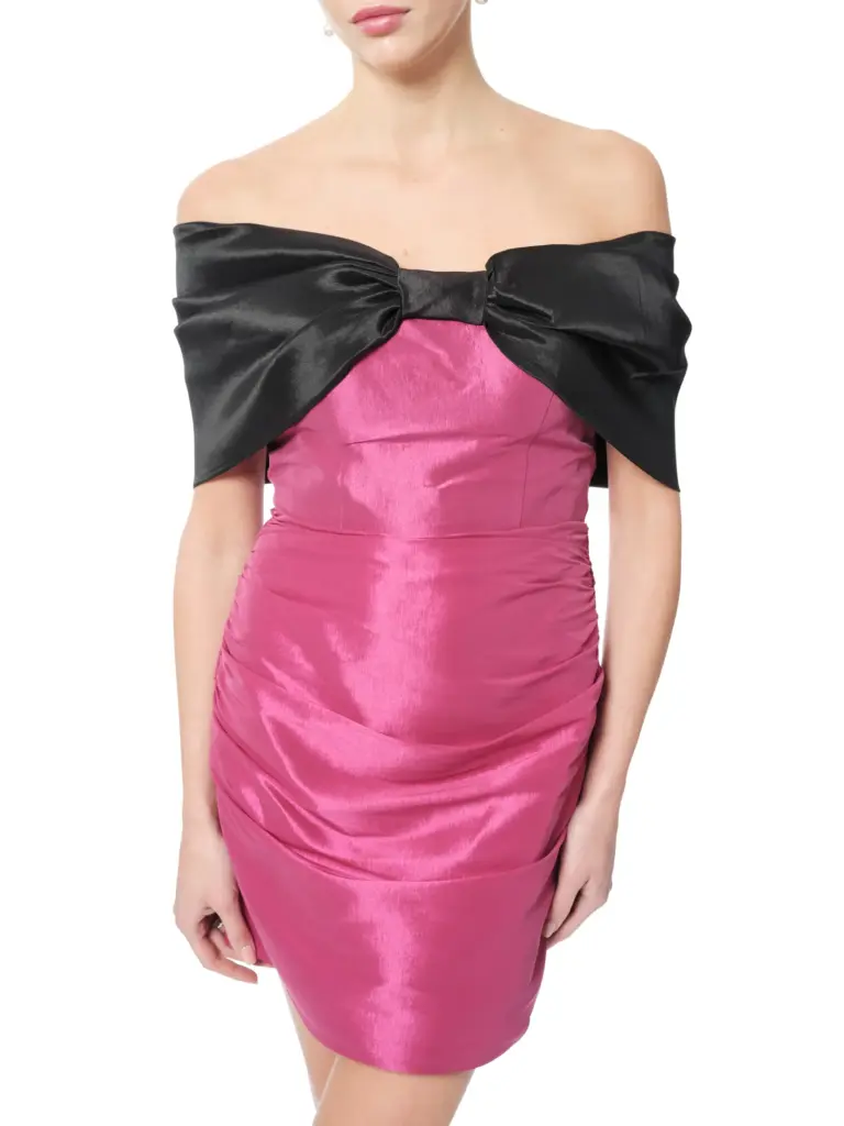 Off shoulder party dress bow detail fitted