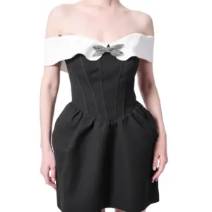 Off shoulder party dress two tone bow pleated skirt