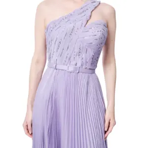 One shoulder dress pleated skirt beaded