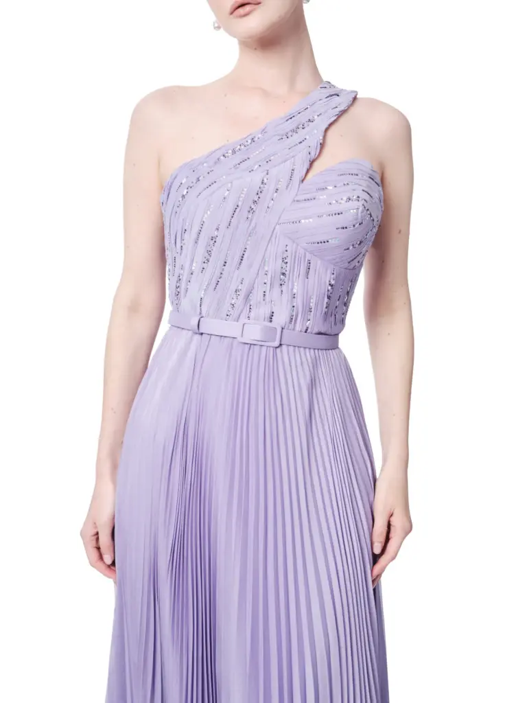 One shoulder dress pleated skirt beaded