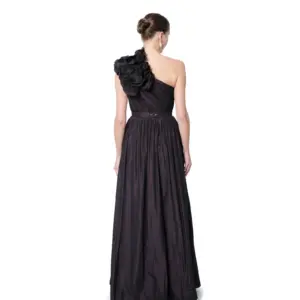 One shoulder evening dress floral crystal belt