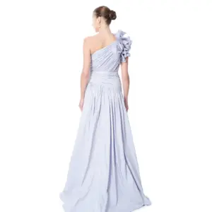 One shoulder evening dress floral print slit