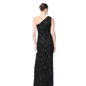 One shoulder evening gown sequin slit