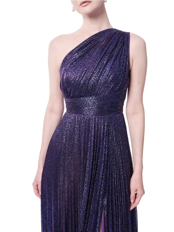 One shoulder formal dress glitter high slit