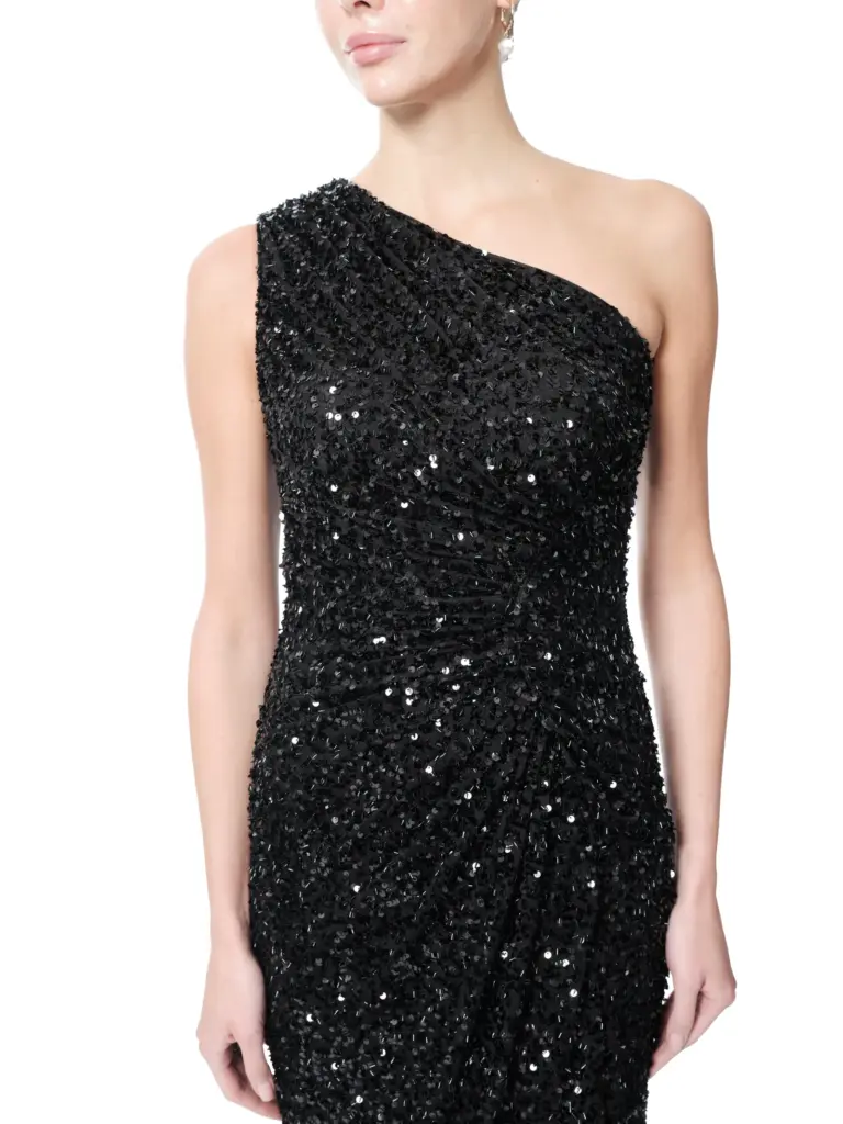 One shoulder formal dress sequin high slit