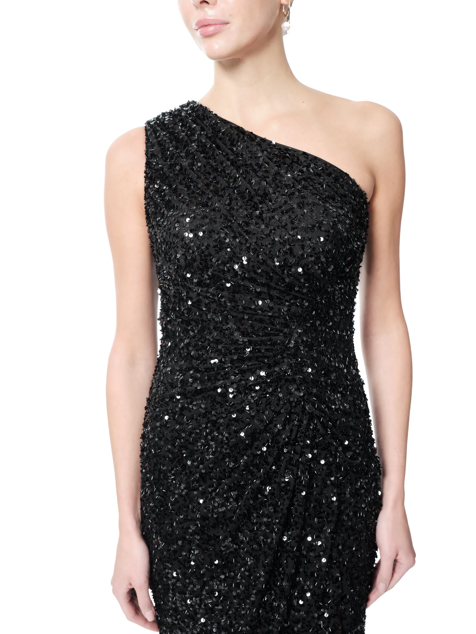 One shoulder formal dress sequin high slit