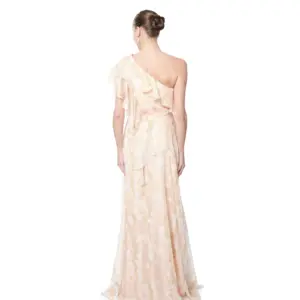 One shoulder maxi dress floral ruffled slit