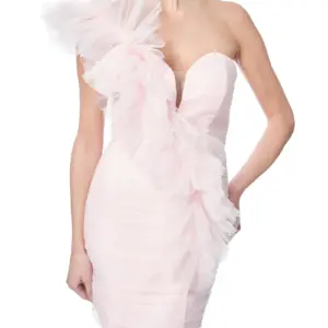 One shoulder party dress ruffle detail