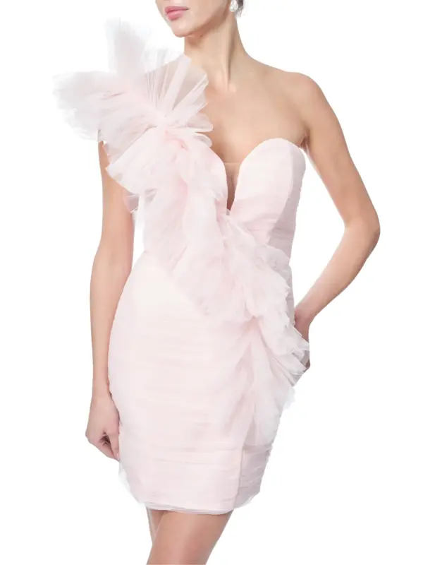 One shoulder party dress ruffle detail