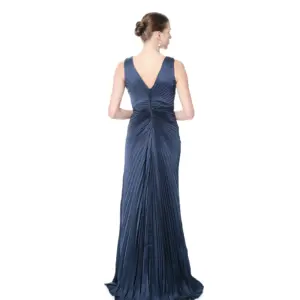 Pleated evening dress crystal embellished waist