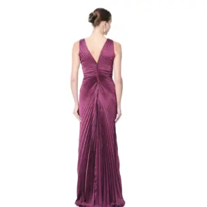 Pleated evening gown crystal waist formal