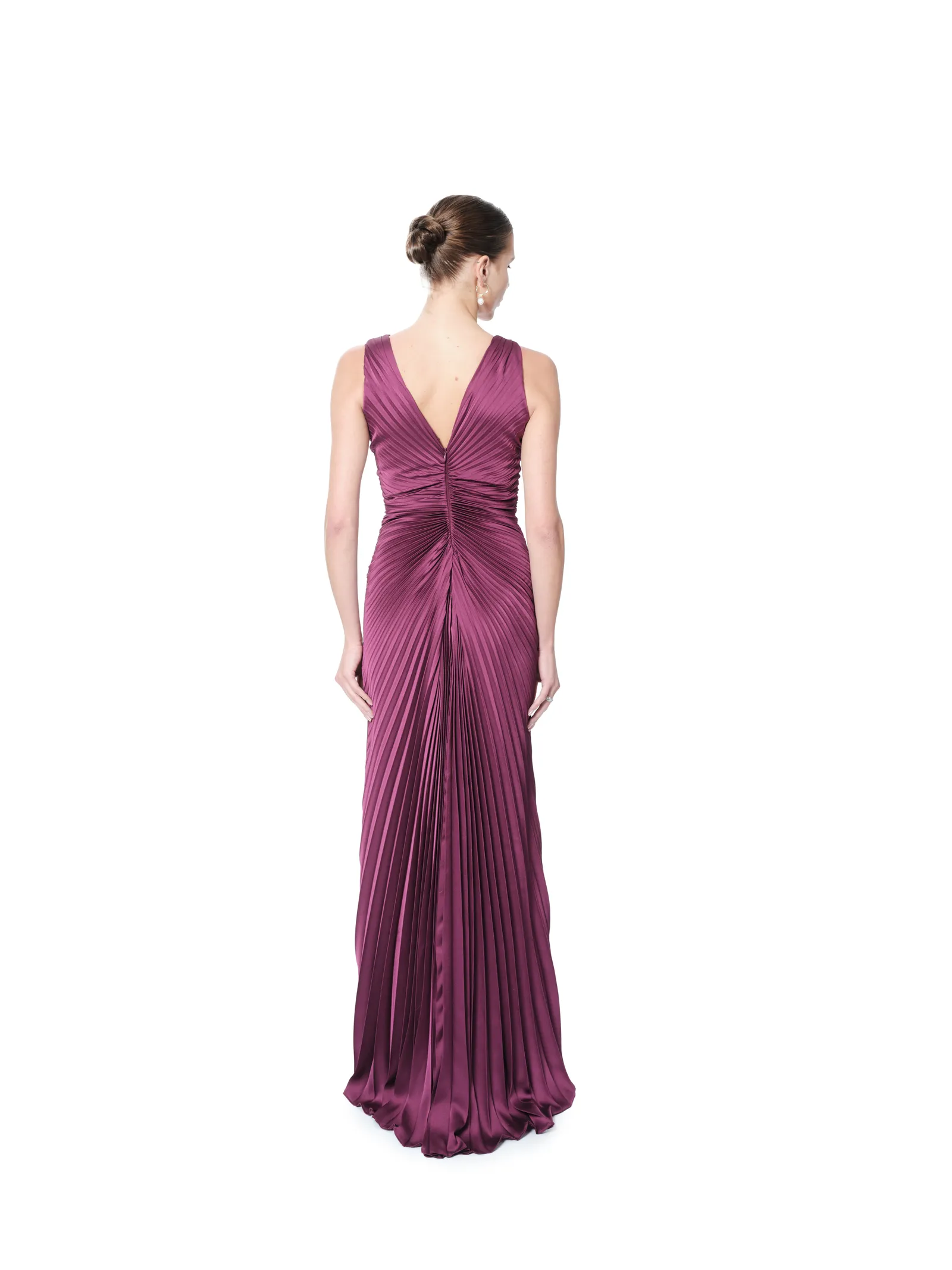 Pleated evening gown crystal waist formal