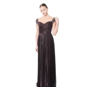 Pleated evening gown metallic sweetheart neckline