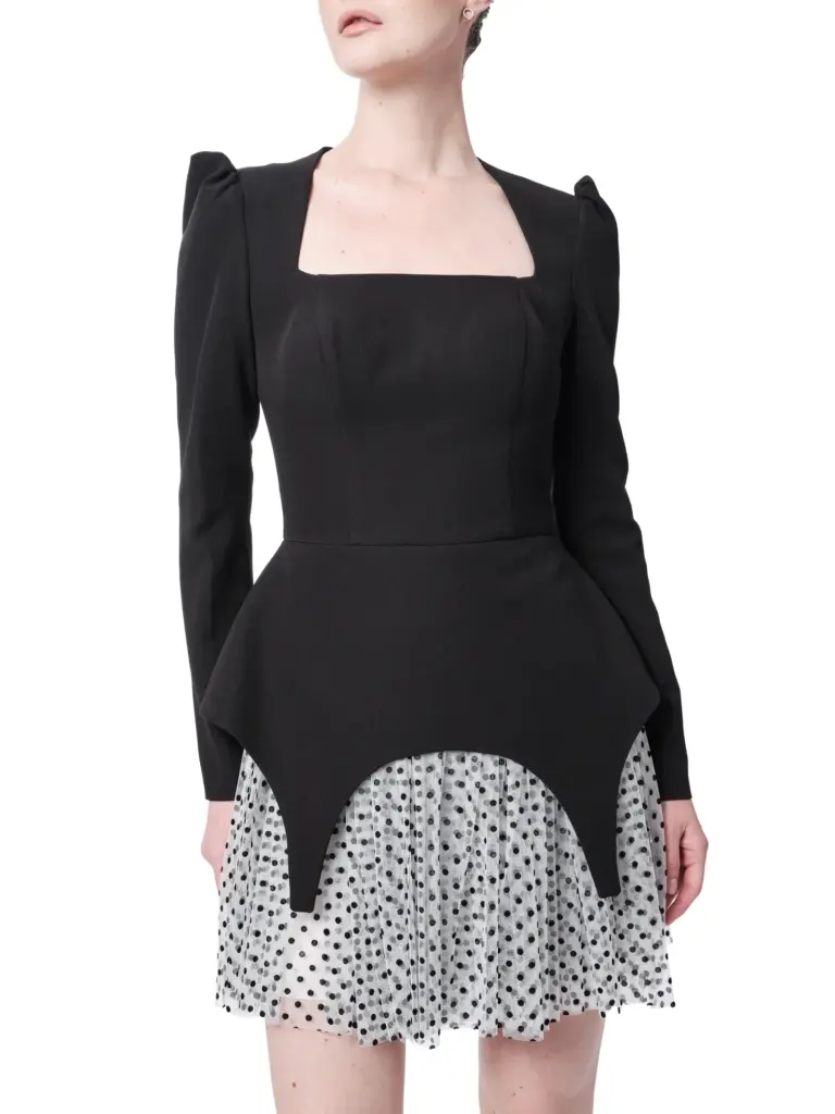 Polka dot cocktail dress puff sleeve formal