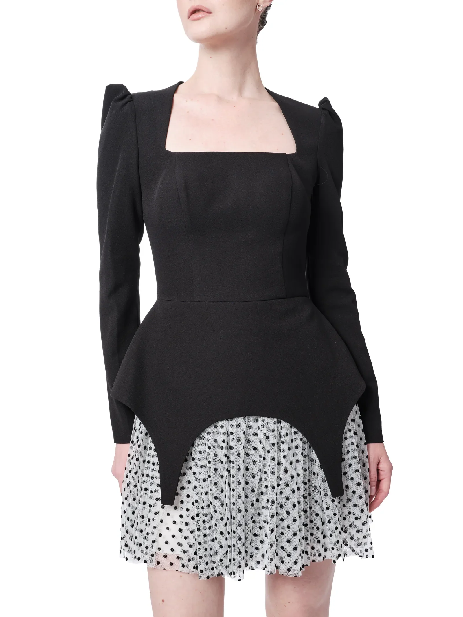 Polka dot cocktail dress puff sleeve formal