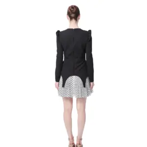 Polka dot dress long sleeve puff shoulder back