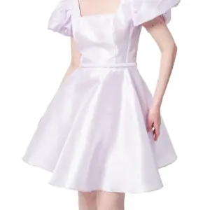 Puff sleeve cocktail dress square neck flared