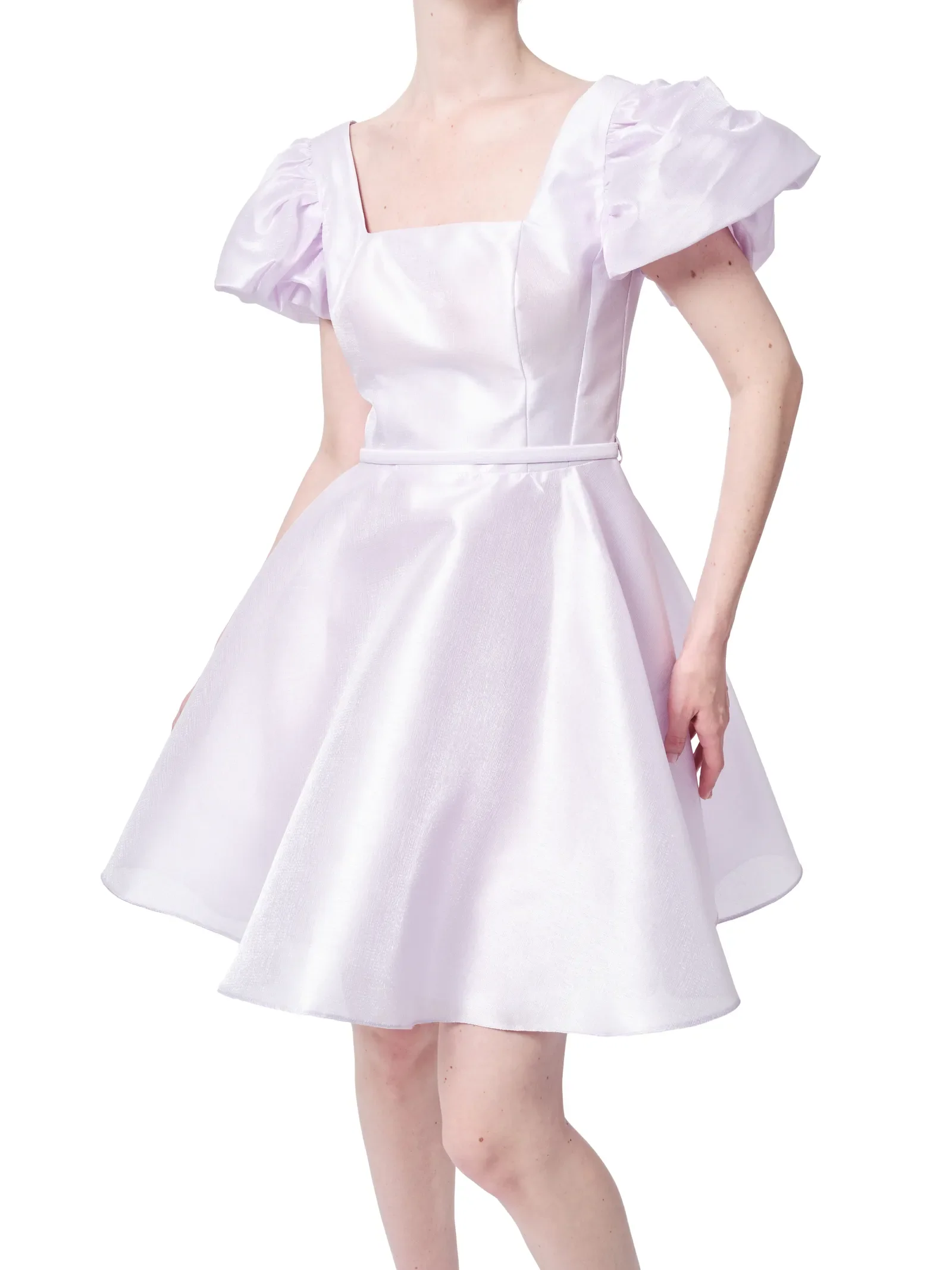 Puff sleeve cocktail dress square neck flared