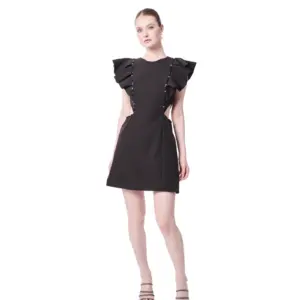 Ruffle shoulder short cocktail dress with side cutout