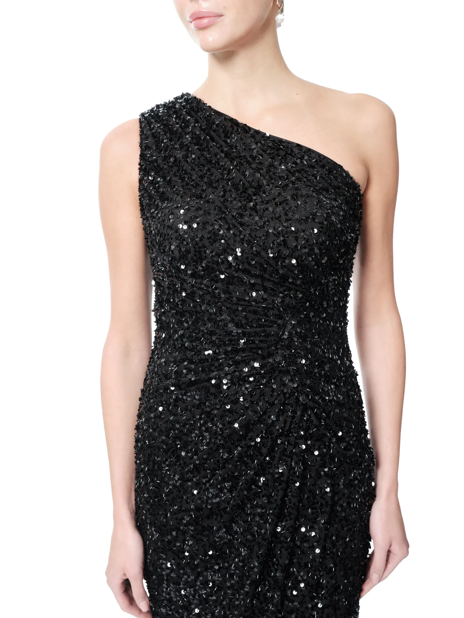 Sequin formal dress one shoulder high slit