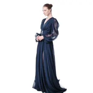 Sheer dress long sleeve crystal waist full