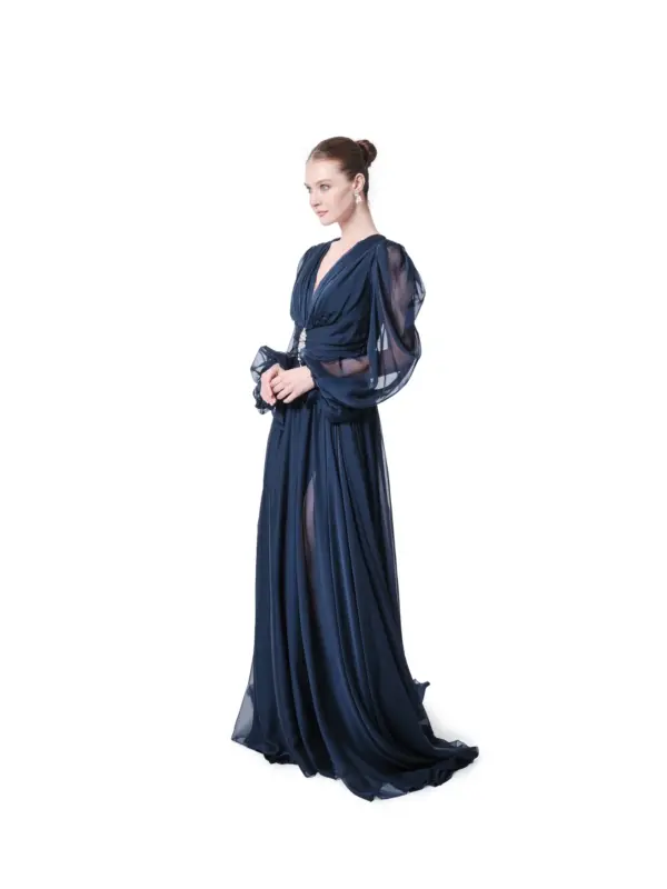 Sheer dress long sleeve crystal waist full