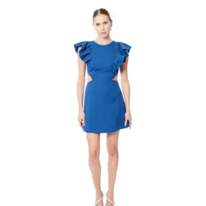Short cocktail dress ruffle shoulder fitted