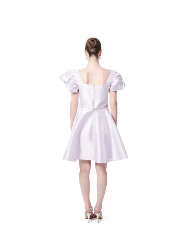 Short cocktail dress square neck puff sleeve