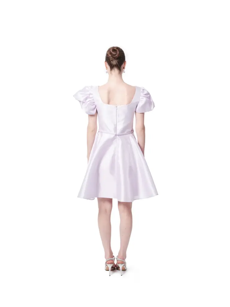 Short cocktail dress square neck puff sleeve